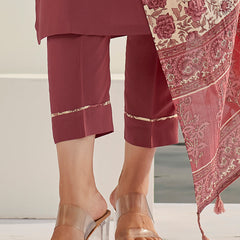 Maroon Silk Kurta Set with Embroidery & Dupatta– by QueenVastra