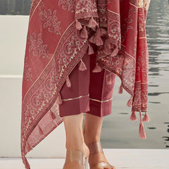 Maroon Silk Kurta Set with Embroidery & Dupatta– by QueenVastra