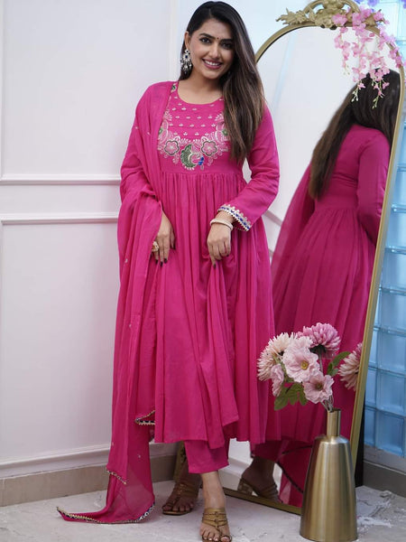 Chanderi Silk Kurta Set with Dupatta– by QueenVastra