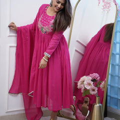 Chanderi Silk Kurta Set with Dupatta– by QueenVastra