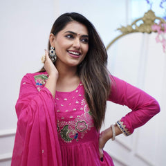 Chanderi Silk Kurta Set with Dupatta– by QueenVastra