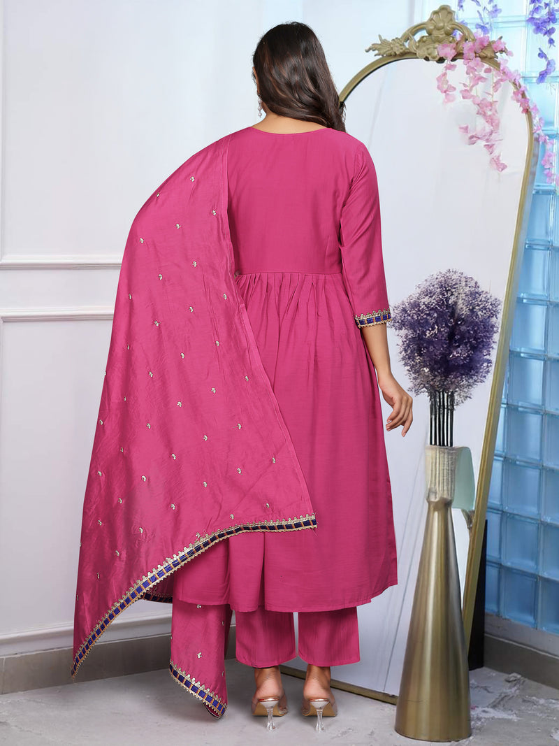 Chanderi Silk Kurta Set with Dupatta– by QueenVastra