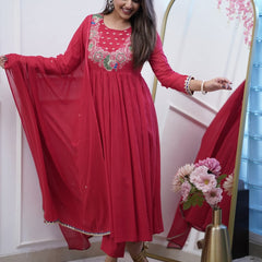 Chanderi Silk Kurta Set with Dupatta– by QueenVastra