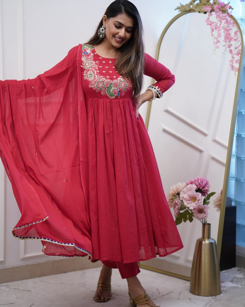 Chanderi Silk Kurta Set with Dupatta– by QueenVastra