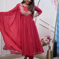 Chanderi Silk Kurta Set with Dupatta– by QueenVastra