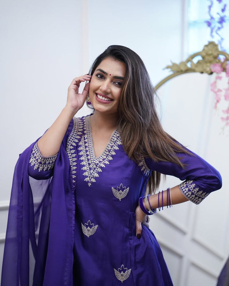 Noor – Embroidered Gown Set in Chanderi– by QueenVastra