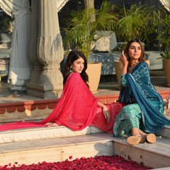 Ethereal Elegance – Silk Kurta Set with Attached Dupatta– by QueenVastra