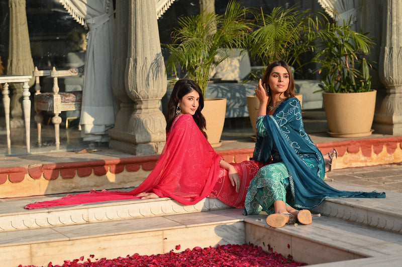 Ethereal Elegance – Silk Kurta Set with Attached Dupatta– by QueenVastra