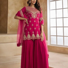 Ethnic Motifs Embroidered Sequinned Scalloped Kurti with Sharara & Dupatta– by QueenVastra