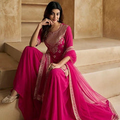 Ethnic Motifs Embroidered Sequinned Scalloped Kurti with Sharara & Dupatta– by QueenVastra