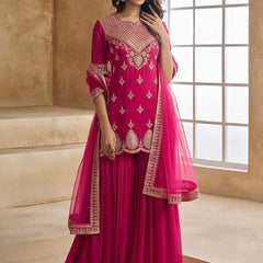 Ethnic Motifs Embroidered Sequinned Scalloped Kurti with Sharara & Dupatta– by QueenVastra