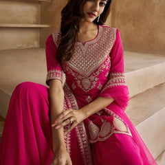 Ethnic Motifs Embroidered Sequinned Scalloped Kurti with Sharara & Dupatta– by QueenVastra