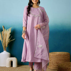 Lavender Bitaliyan Zari Sequence Gota Work Embroidered A-Line Kurta Set– by QueenVastra