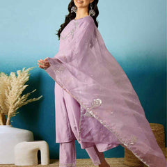 Lavender Bitaliyan Zari Sequence Gota Work Embroidered A-Line Kurta Set– by QueenVastra
