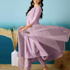 Lavender Bitaliyan Zari Sequence Gota Work Embroidered A-Line Kurta Set– by QueenVastra