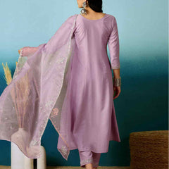Lavender Bitaliyan Zari Sequence Gota Work Embroidered A-Line Kurta Set– by QueenVastra