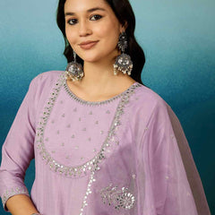 Lavender Bitaliyan Zari Sequence Gota Work Embroidered A-Line Kurta Set– by QueenVastra