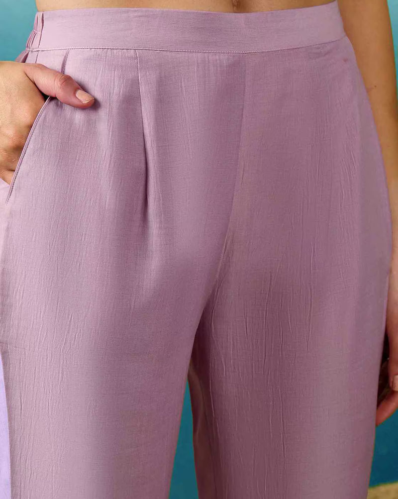 Lavender Bitaliyan Zari Sequence Gota Work Embroidered A-Line Kurta Set– by QueenVastra