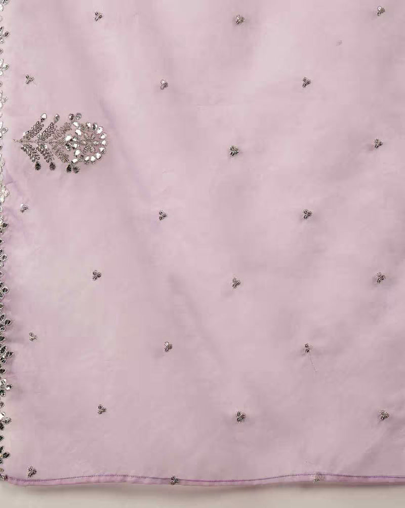 Lavender Bitaliyan Zari Sequence Gota Work Embroidered A-Line Kurta Set– by QueenVastra