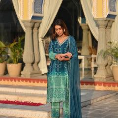 Ethereal Elegance – Silk Kurta Set with Attached Dupatta– by QueenVastra