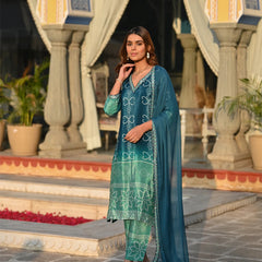 Ethereal Elegance – Silk Kurta Set with Attached Dupatta– by QueenVastra