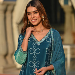 Ethereal Elegance – Silk Kurta Set with Attached Dupatta– by QueenVastra