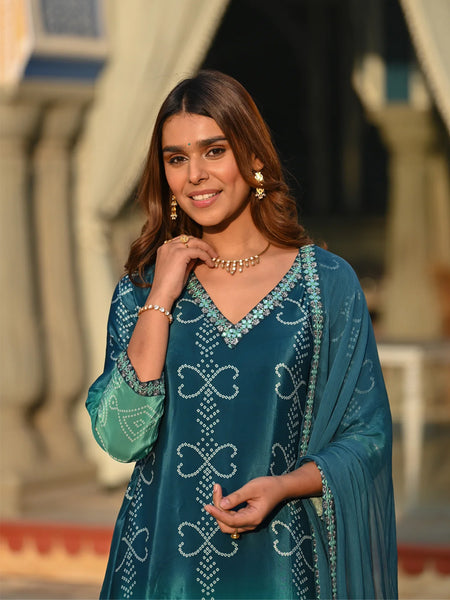 Ethereal Elegance – Silk Kurta Set with Attached Dupatta– by QueenVastra