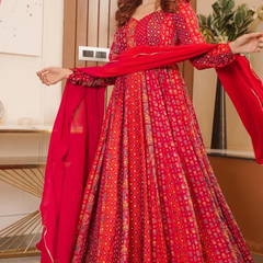 PRINT IN MASLIN FULL FLAIR WITH 18 KALI PATTERN AND CANVAS PATTA WITH DUPPTA SET READY TO WEAR DKB -8