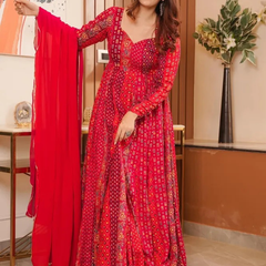 PRINT IN MASLIN FULL FLAIR WITH 18 KALI PATTERN AND CANVAS PATTA WITH DUPPTA SET READY TO WEAR DKB -8