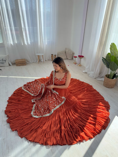 Premium Quality 5 Layers Orange Anarkali Suit Set