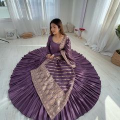 Premium Quality Roman Silk Dusty Anarkali  Suit Set