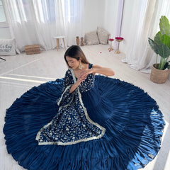 Premium Quality 5 Layers Blue Anarkali  Suit Set