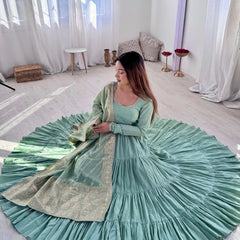 Premium Quality Roman Silk Pista  Anarkali  Suit Set