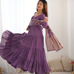 Premium Quality Roman Silk Dusty Anarkali  Suit Set