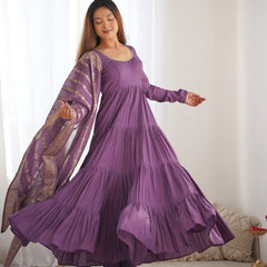 Premium Quality Roman Silk Dusty Anarkali  Suit Set