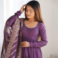 Premium Quality Roman Silk Dusty Anarkali  Suit Set