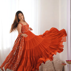 Premium Quality 5 Layers Orange Anarkali  Suit Set