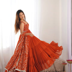 Premium Quality 5 Layers Orange Anarkali  Suit Set