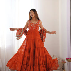 Premium Quality 5 Layers Orange Anarkali  Suit Set
