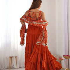 Premium Quality 5 Layers Orange Anarkali  Suit Set