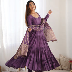 Premium Quality Roman Silk Dusty Anarkali  Suit Set