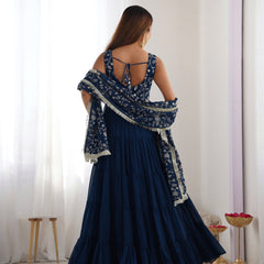 Premium Quality 5 Layers Blue Anarkali  Suit Set