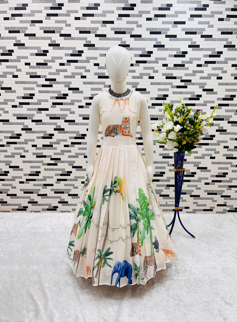 HEAVY CHINON SILK GOWNN AND KOTI SET WITH DIGITAL PRINT WORK OC-183