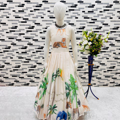 HEAVY CHINON SILK GOWNN AND KOTI SET WITH DIGITAL PRINT WORK OC-183