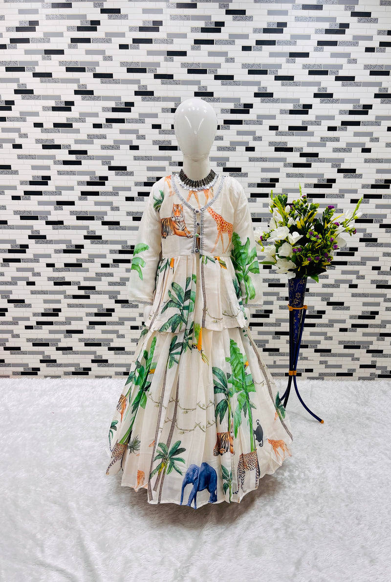 HEAVY CHINON SILK GOWNN AND KOTI SET WITH DIGITAL PRINT WORK OC-183