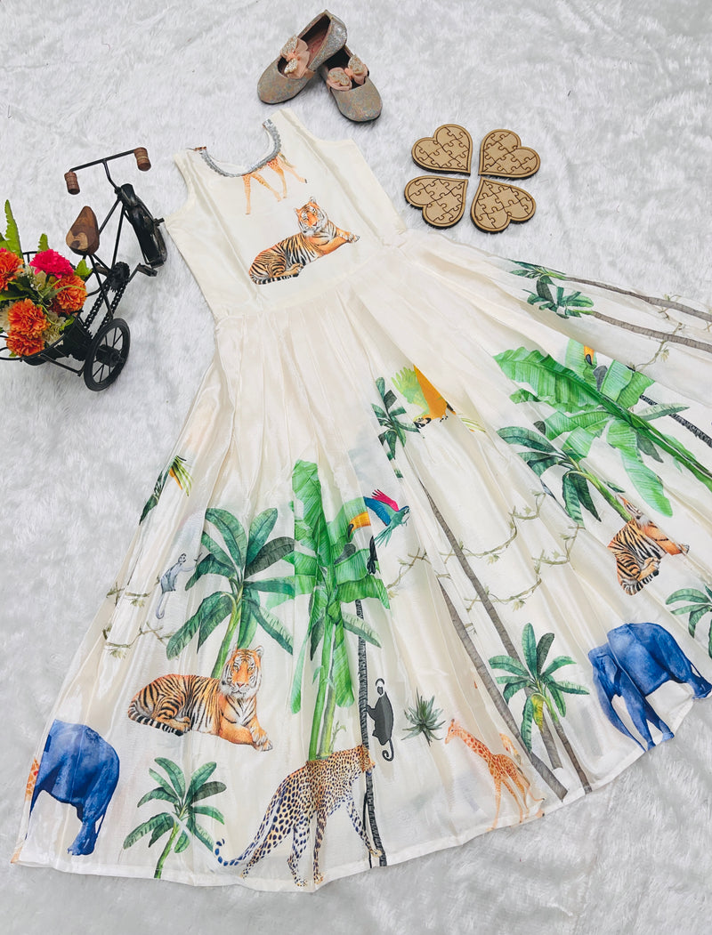 HEAVY CHINON SILK GOWNN AND KOTI SET WITH DIGITAL PRINT WORK OC-183