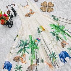 HEAVY CHINON SILK GOWNN AND KOTI SET WITH DIGITAL PRINT WORK OC-183