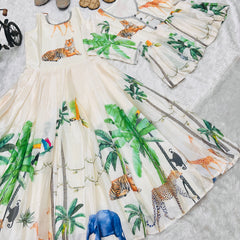 HEAVY CHINON SILK GOWNN AND KOTI SET WITH DIGITAL PRINT WORK OC-183