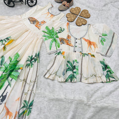 HEAVY CHINON SILK GOWNN AND KOTI SET WITH DIGITAL PRINT WORK OC-183