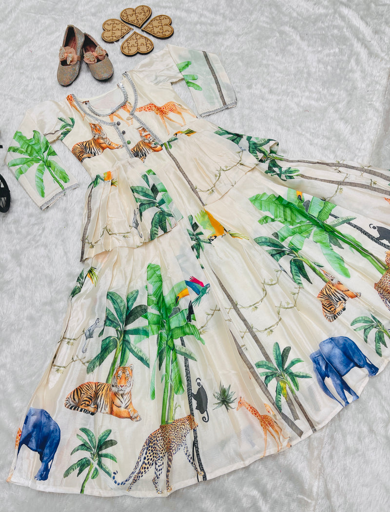 HEAVY CHINON SILK GOWNN AND KOTI SET WITH DIGITAL PRINT WORK OC-183